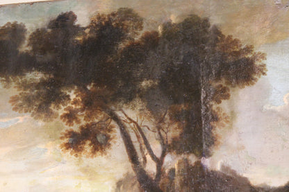 Tableau ancien du cercle de Claude Lorrain (1600-1682) - Paysage avec tour et troupeaux