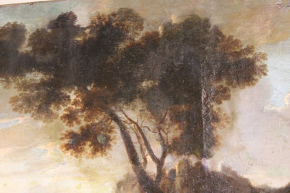 Tableau ancien du cercle de Claude Lorrain (1600-1682) - Paysage avec tour et troupeaux