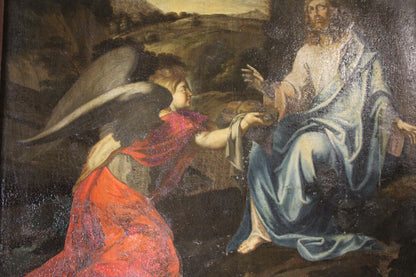 Dipinto antico (XVII secolo) dell'ambito di Philippe De Champaigne- Cristo e l'Angelo