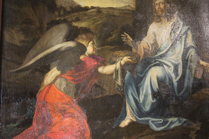 Dipinto antico (XVII secolo) dell'ambito di Philippe De Champaigne- Cristo e l'Angelo