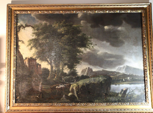 Dipinto antico, Scuola fiamminga di XVI-XVII secolo- paesaggio con figure