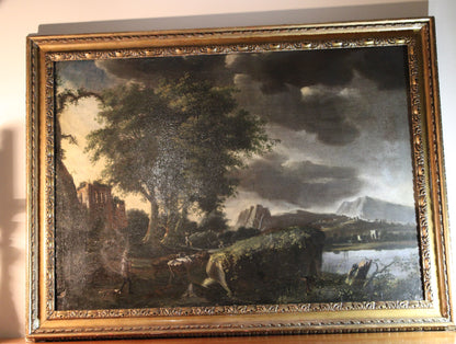 Dipinto antico, Scuola fiamminga di XVI-XVII secolo- paesaggio con figure