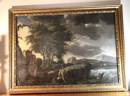 Dipinto antico, Scuola fiamminga di XVI-XVII secolo- paesaggio con figure