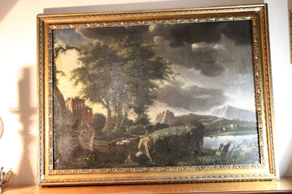 Dipinto antico, Scuola fiamminga di XVI-XVII secolo- paesaggio con figure