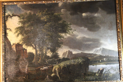 Dipinto antico, Scuola fiamminga di XVI-XVII secolo- paesaggio con figure