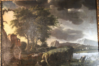 Dipinto antico, Scuola fiamminga di XVI-XVII secolo- paesaggio con figure