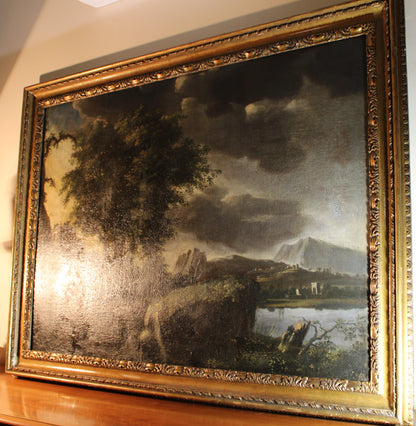 Dipinto antico, Scuola fiamminga di XVI-XVII secolo- paesaggio con figure