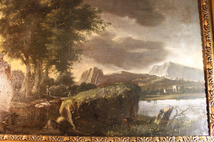 Dipinto antico, Scuola fiamminga di XVI-XVII secolo- paesaggio con figure