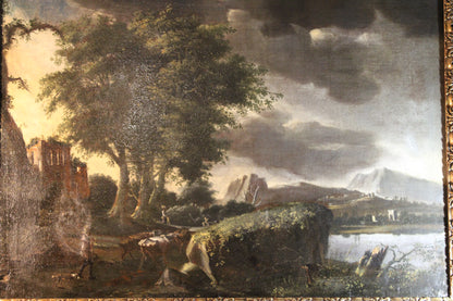 Dipinto antico, Scuola fiamminga di XVI-XVII secolo- paesaggio con figure