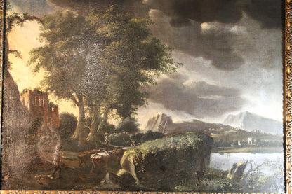 Dipinto antico, Scuola fiamminga di XVI-XVII secolo- paesaggio con figure