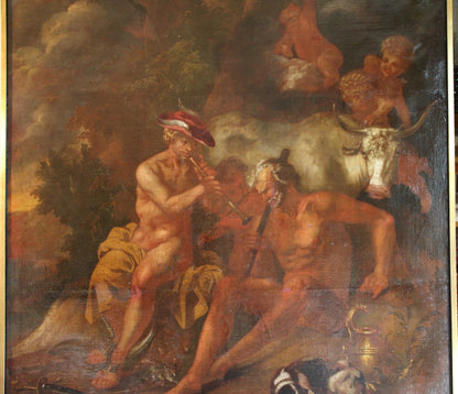 Dipinto antico, Cerchia di Hendrick de Somer (1607-1656) - Mercurio addormenta Argo suonando il flauto