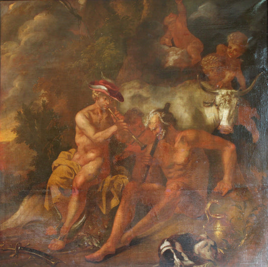 Dipinto antico, Cerchia di Hendrick de Somer (1607-1656) - Mercurio addormenta Argo suonando il flauto