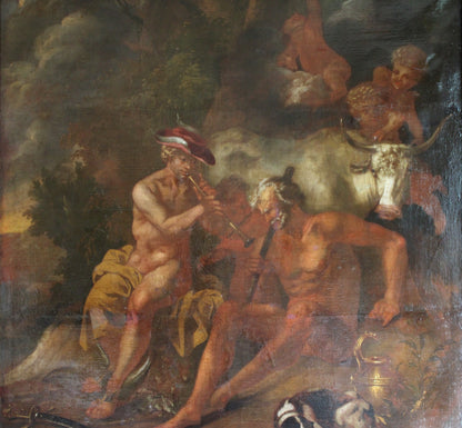 Dipinto antico, Cerchia di Hendrick de Somer (1607-1656) - Mercurio addormenta Argo suonando il flauto