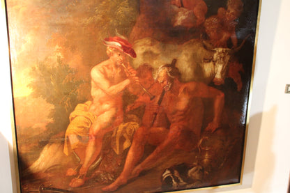 Dipinto antico, Cerchia di Hendrick de Somer (1607-1656) - Mercurio addormenta Argo suonando il flauto