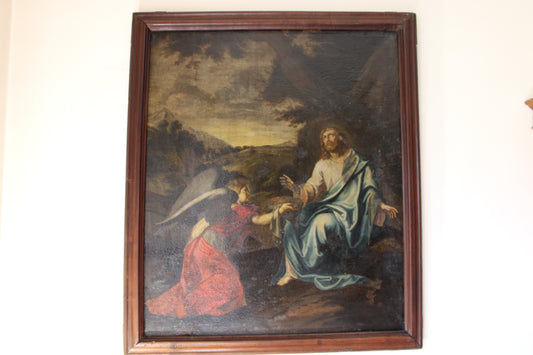 Dipinto antico (XVII secolo) dell'ambito di Philippe De Champaigne- Cristo e l'Angelo