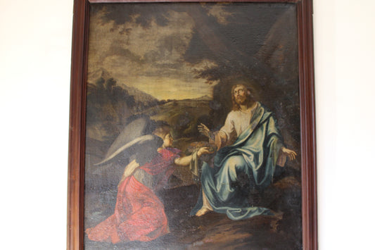 Dipinto antico (XVII secolo) dell'ambito di Philippe De Champaigne- Cristo e l'Angelo