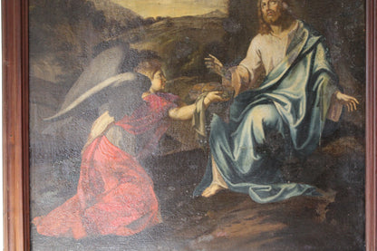 Dipinto antico (XVII secolo) dell'ambito di Philippe De Champaigne- Cristo e l'Angelo