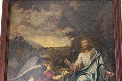 Dipinto antico (XVII secolo) dell'ambito di Philippe De Champaigne- Cristo e l'Angelo