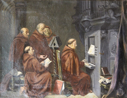 Paul Thomas (1859-1910) - Scène d'intérieur avec des moines chantant