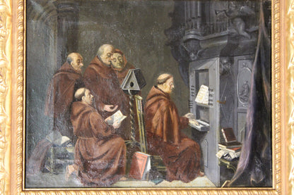 Paul Thomas (1859-1910) - Scène d'intérieur avec des moines chantant