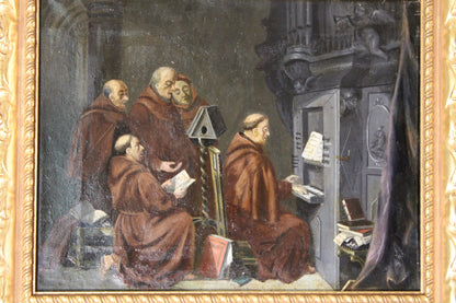 Paul Thomas (1859-1910) - Scène d'intérieur avec des moines chantant