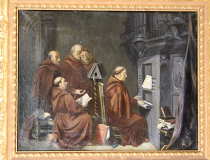 Paul Thomas (1859-1910) - Scène d'intérieur avec des moines chantant