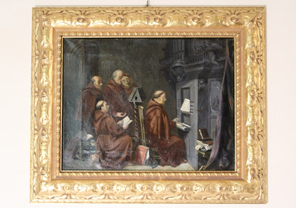 Paul Thomas (1859-1910) - Scène d'intérieur avec des moines chantant