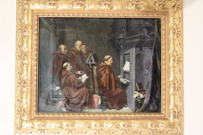 Paul Thomas (1859-1910) - Scène d'intérieur avec des moines chantant