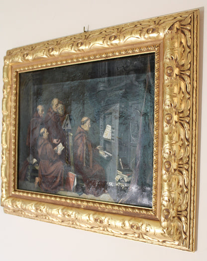 Paul Thomas (1859-1910) - Scène d'intérieur avec des moines chantant