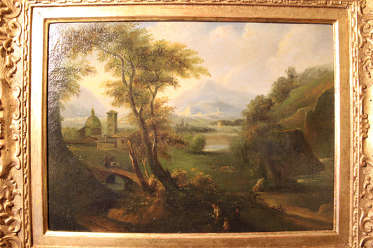 Scuola italiana di fine Settecento- Paesaggio con figure