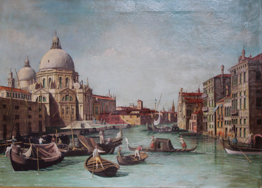 Giovanni Antonio Canal, detto Canaletto(1697-1768), Scuola di - Veduta del Canal Grande verso occidente con la chiesa della Salute
