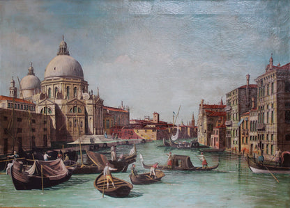 Giovanni Antonio Canal, detto Canaletto(1697-1768), Scuola di - Veduta del Canal Grande verso occidente con la chiesa della Salute