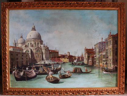 Dipinto antico di scuola veneta dei primi dell'Ottocento di un seguace di Canaletto- Veduta del Canal Grande