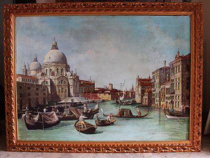 Dipinto antico di scuola veneta dei primi dell'Ottocento di un seguace di Canaletto- Veduta del Canal Grande