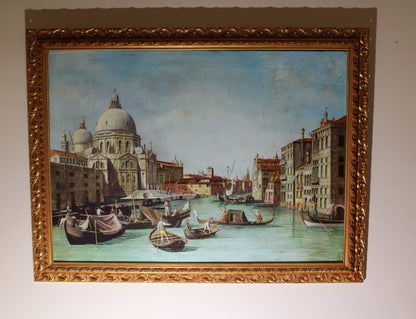 Dipinto antico di scuola veneta dei primi dell'Ottocento di un seguace di Canaletto- Veduta del Canal Grande