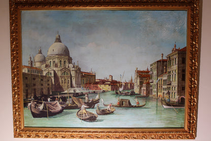 Dipinto antico di scuola veneta dei primi dell'Ottocento di un seguace di Canaletto- Veduta del Canal Grande