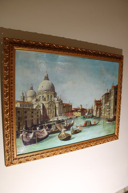 Dipinto antico di scuola veneta dei primi dell'Ottocento di un seguace di Canaletto- Veduta del Canal Grande