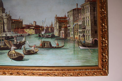 Dipinto antico di scuola veneta dei primi dell'Ottocento di un seguace di Canaletto- Veduta del Canal Grande