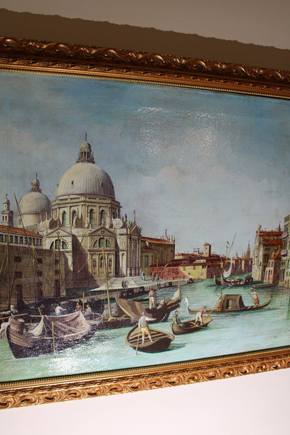 Dipinto antico di scuola veneta dei primi dell'Ottocento di un seguace di Canaletto- Veduta del Canal Grande