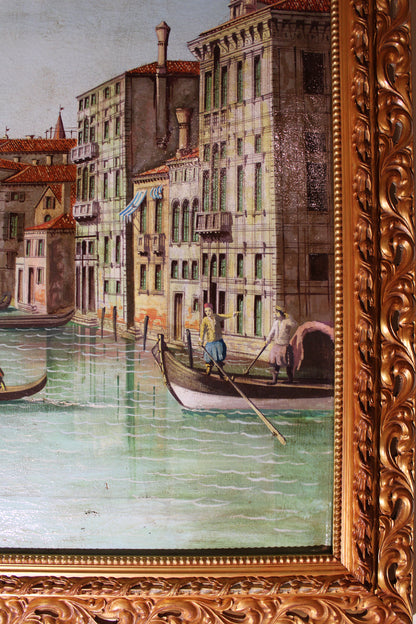 Dipinto antico di scuola veneta dei primi dell'Ottocento di un seguace di Canaletto- Veduta del Canal Grande