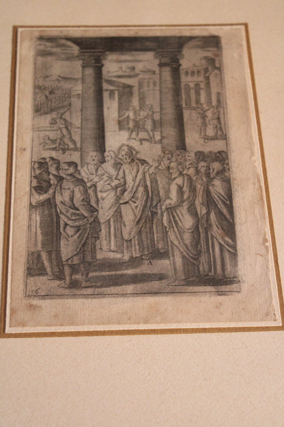 Stampa del XVI secolo di argomento sacro- Gesù e i farisei