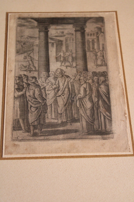 Stampa del XVI secolo di argomento sacro- Gesù e i farisei