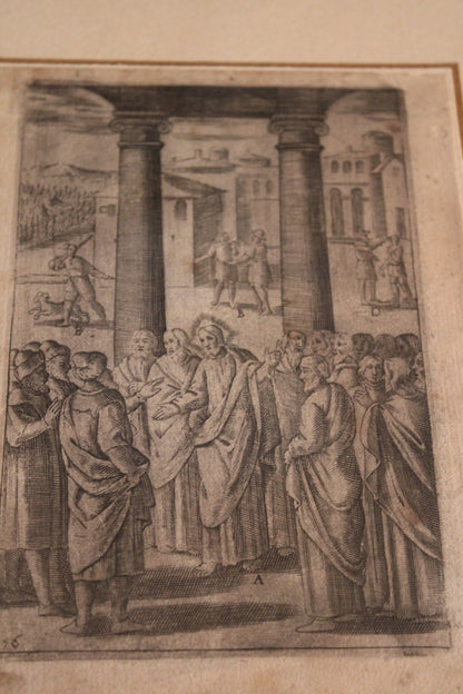 Stampa del XVI secolo di argomento sacro- Gesù e i farisei