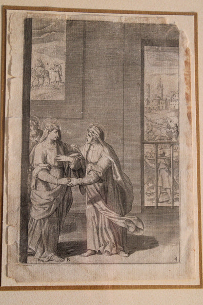 Stampa del XVI secolo di argomento religioso- Visitazione di Maria