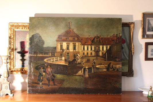 Cerchia di Bernardo Bellotto(1721-1780)- Veduta della residenza imperiale dello Schloss Hof