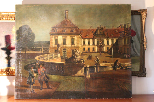 Cerchia di Bernardo Bellotto(1721-1780)- Veduta della residenza imperiale dello Schloss Hof