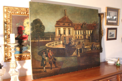 Cerchia di Bernardo Bellotto(1721-1780)- Veduta della residenza imperiale dello Schloss Hof