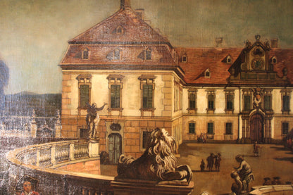 Cerchia di Bernardo Bellotto(1721-1780)- Veduta della residenza imperiale dello Schloss Hof