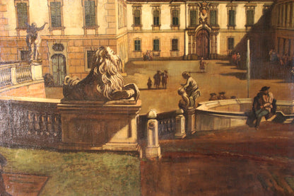 Cerchia di Bernardo Bellotto(1721-1780)- Veduta della residenza imperiale dello Schloss Hof