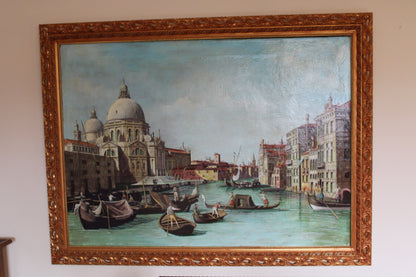 Dipinto antico di scuola veneta dei primi dell'Ottocento di un seguace di Canaletto- Veduta del Canal Grande